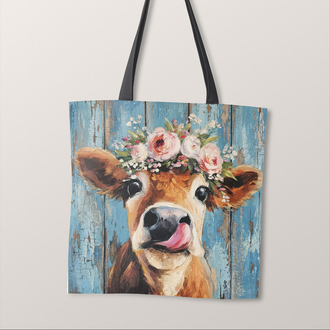 TOTE Panel Floral Cow Blue TP-1156