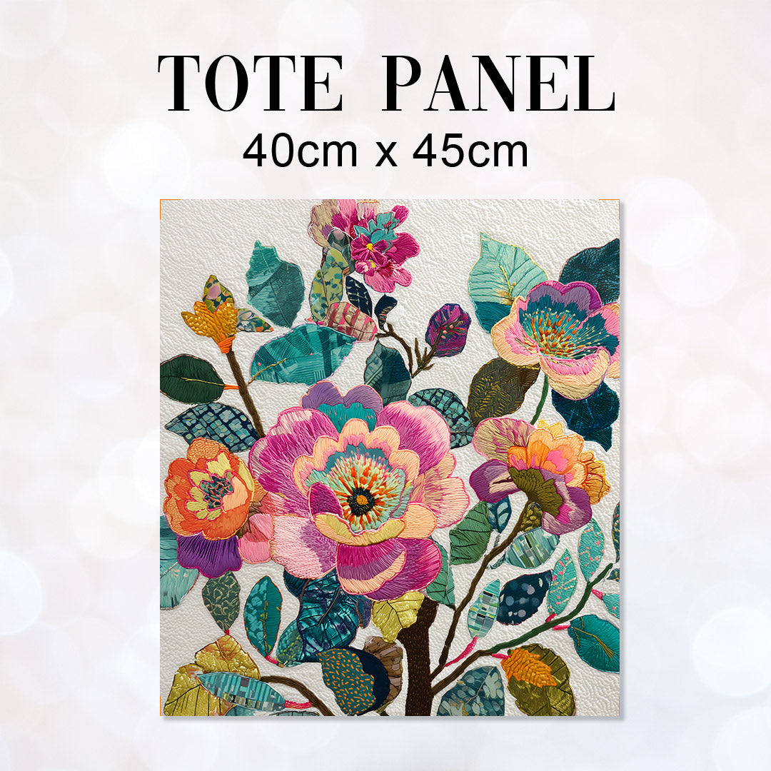 TOTE Fabric Bag Panel Quilted Flowers TP-1179