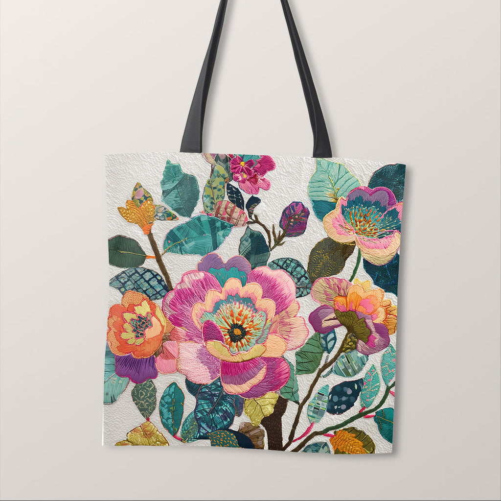 TOTE Fabric Bag Panel Quilted Flowers TP-1179