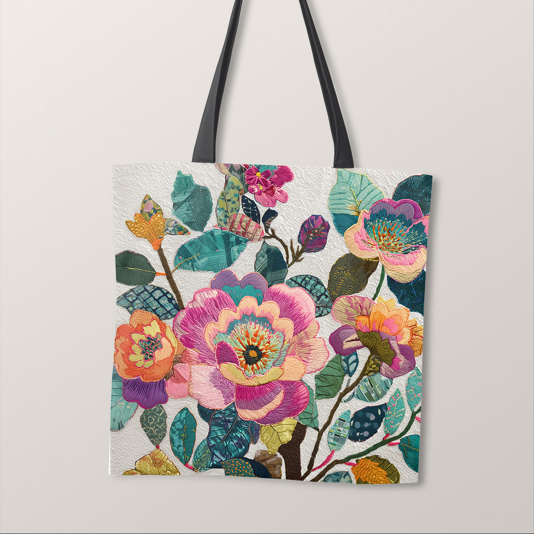 TOTE Fabric Bag Panel Quilted Flowers TP-1179