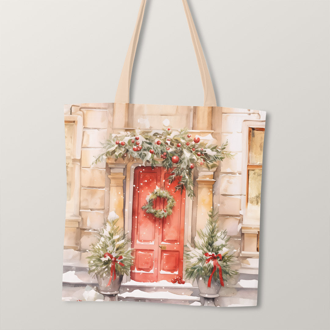 TOTE Red Christmas Door TP-118 Fabric Bag Panel