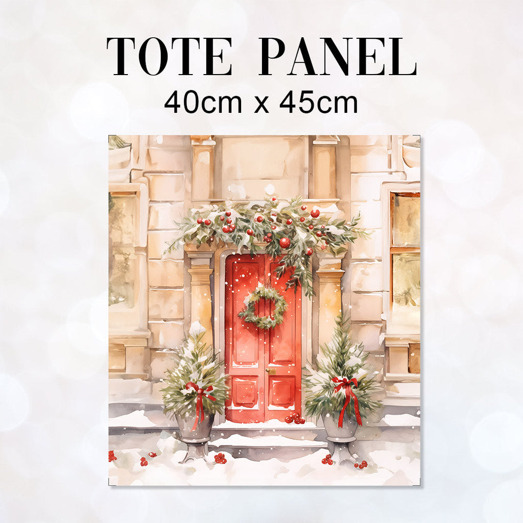 TOTE Red Christmas Door TP-118 Fabric Bag Panel