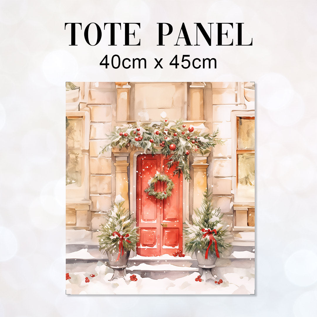 TOTE Red Christmas Door TP-118 Fabric Bag Panel