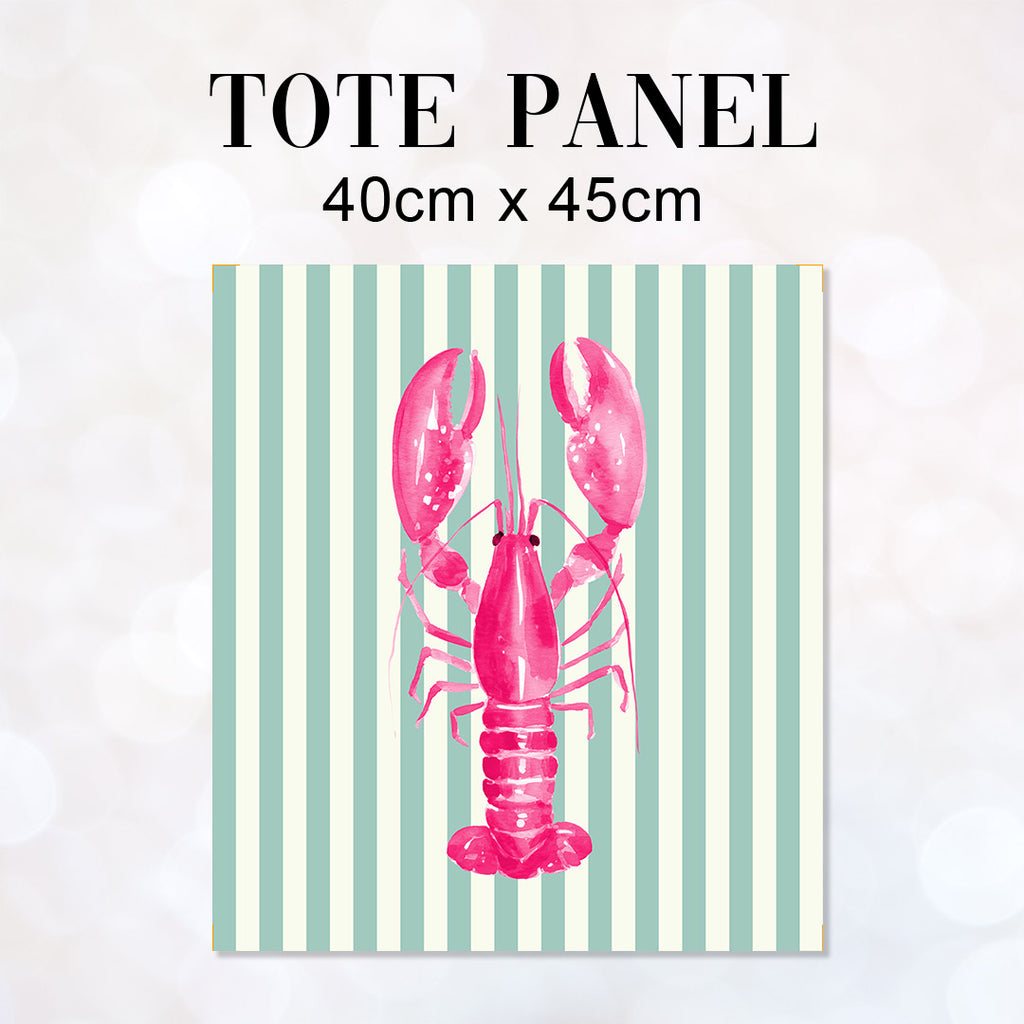TOTE Fabric Bag Panel Mint Stripes Pink Lobster TP-1195