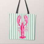 TOTE Fabric Bag Panel Mint Stripes Pink Lobster TP-1195