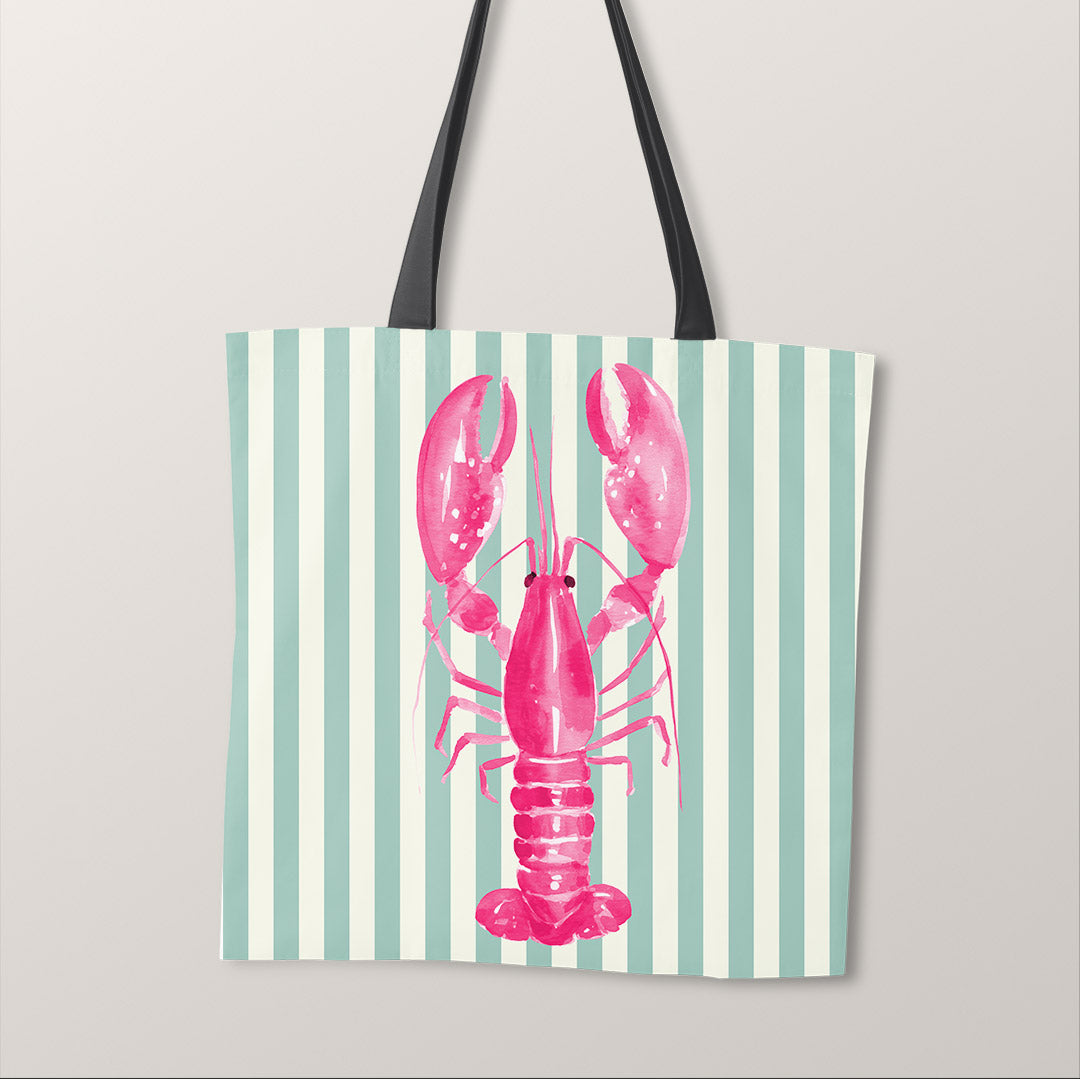 TOTE Fabric Bag Panel Mint Stripes Pink Lobster TP-1195