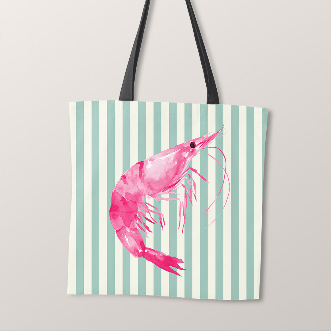 TOTE Fabric Bag Panel Mint Stripes Pink Shrimp TP-1196