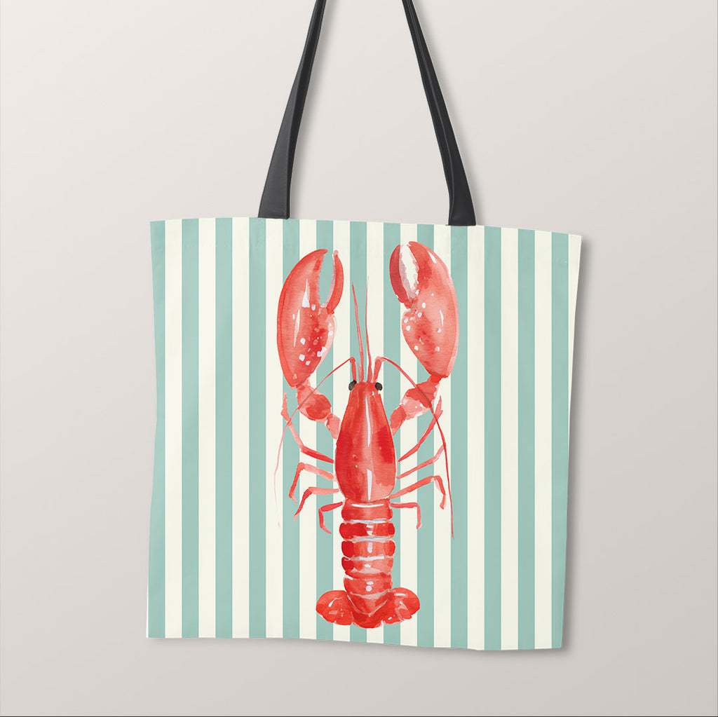 TOTE Fabric Bag Panel Mint Stripes Red Lobster TP-1197