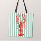 TOTE Fabric Bag Panel Mint Stripes Red Lobster TP-1197