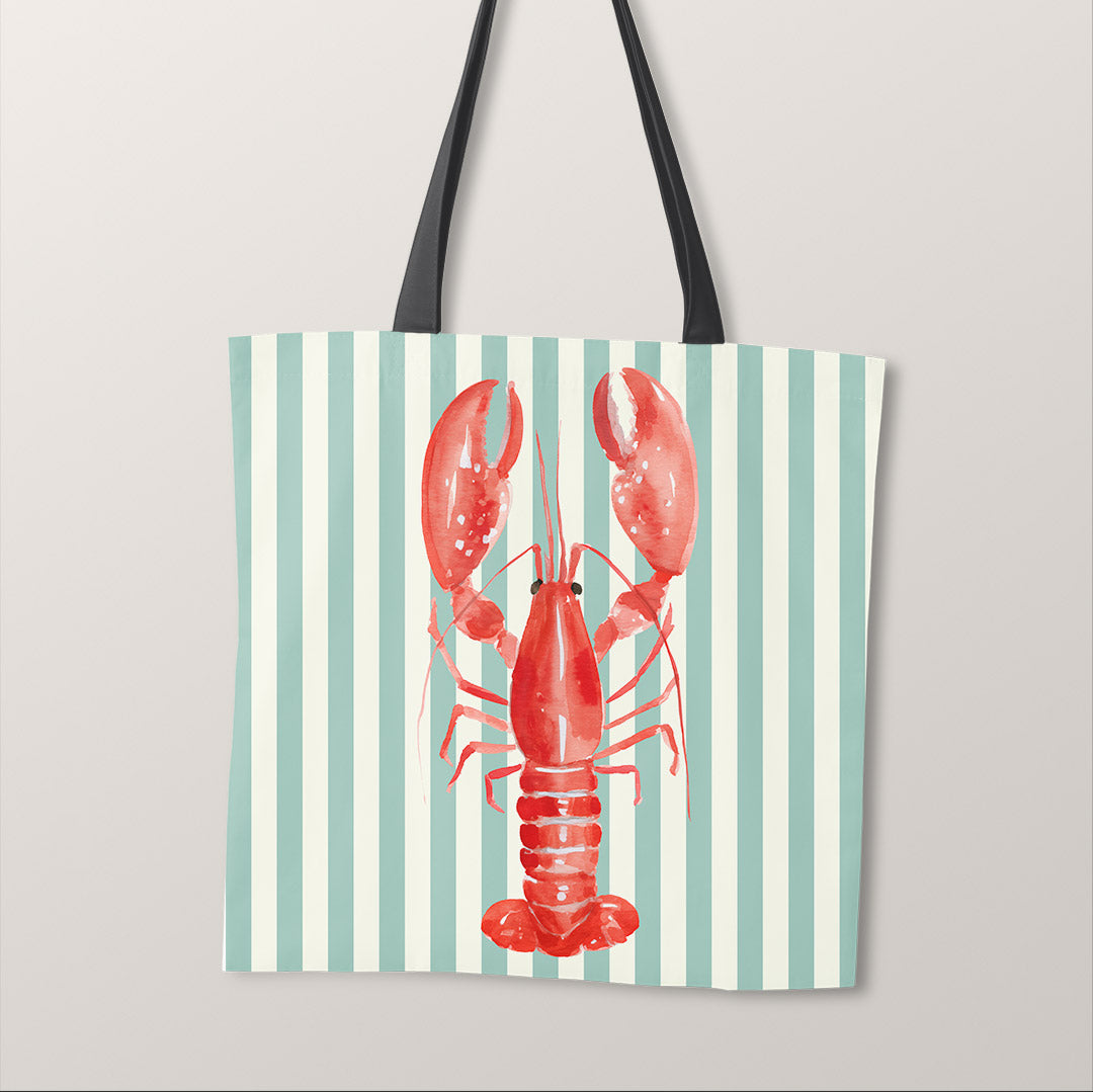 TOTE Fabric Bag Panel Mint Stripes Red Lobster TP-1197