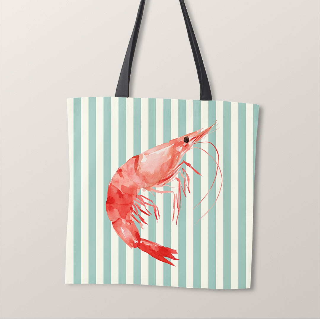 TOTE Fabric Bag Panel Mint Stripes Red Shrimp TP-1198