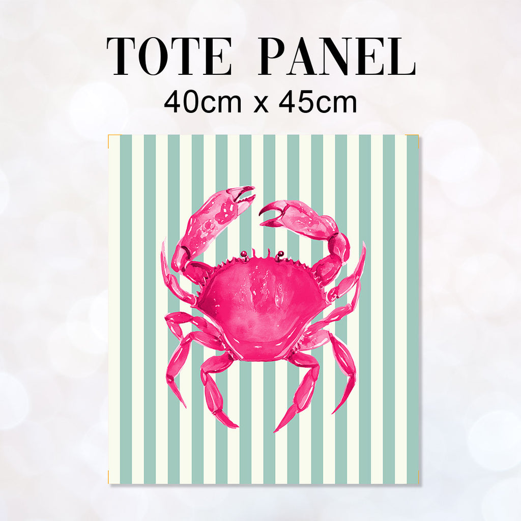 TOTE Fabric Bag Panel Mint Stripes Pink Crab TP-1200
