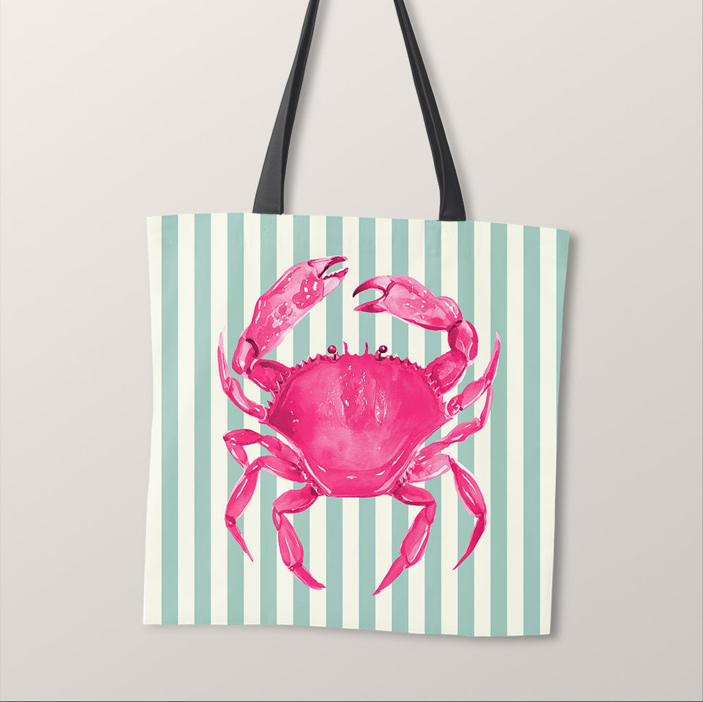 TOTE Fabric Bag Panel Mint Stripes Pink Crab TP-1200