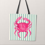 TOTE Fabric Bag Panel Mint Stripes Pink Crab TP-1200
