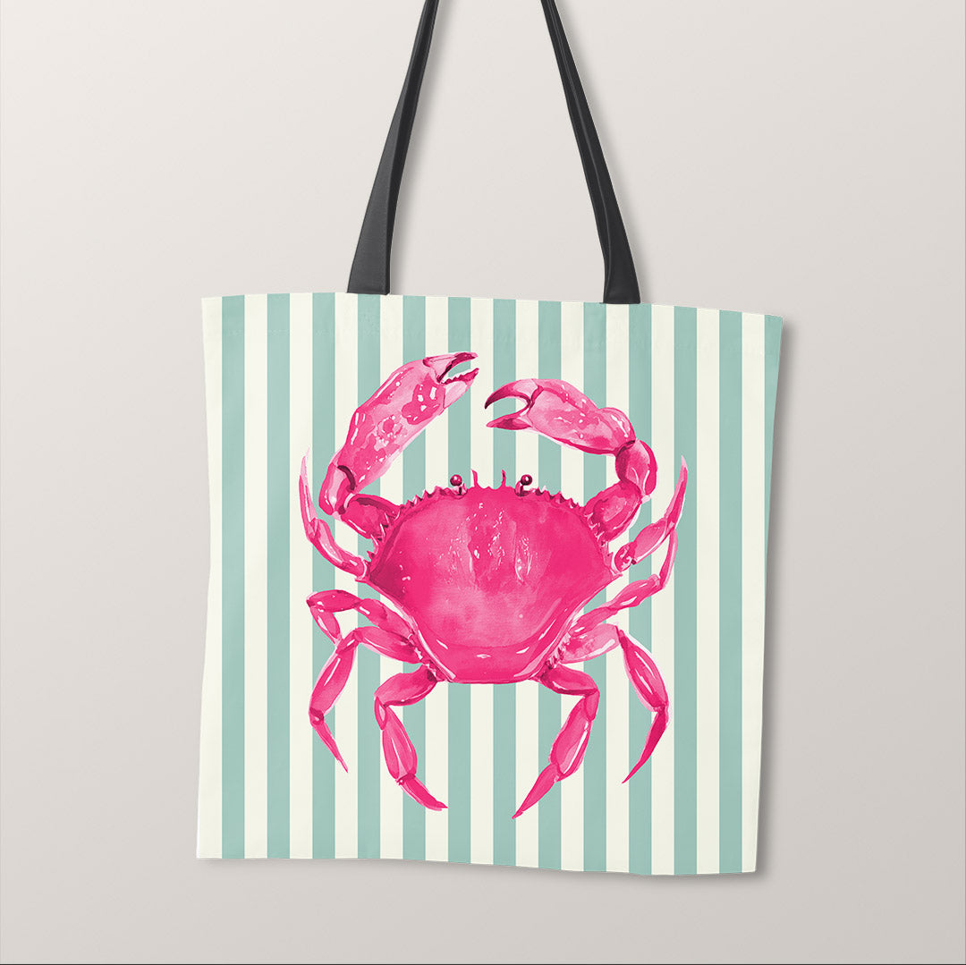 TOTE Fabric Bag Panel Mint Stripes Pink Crab TP-1200