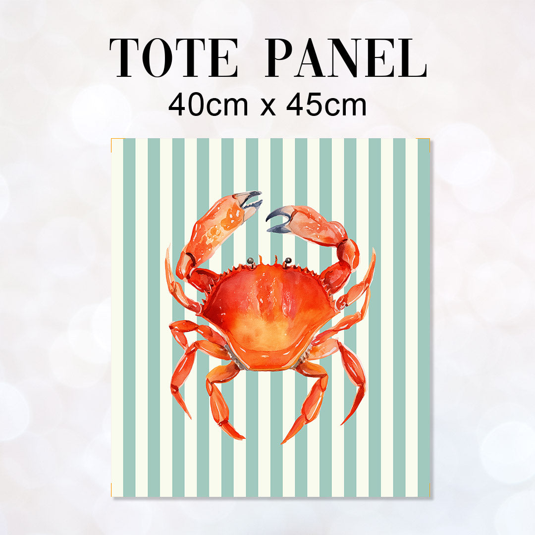 TOTE Fabric Bag Panel Mint Stripes Red Crab TP-1201