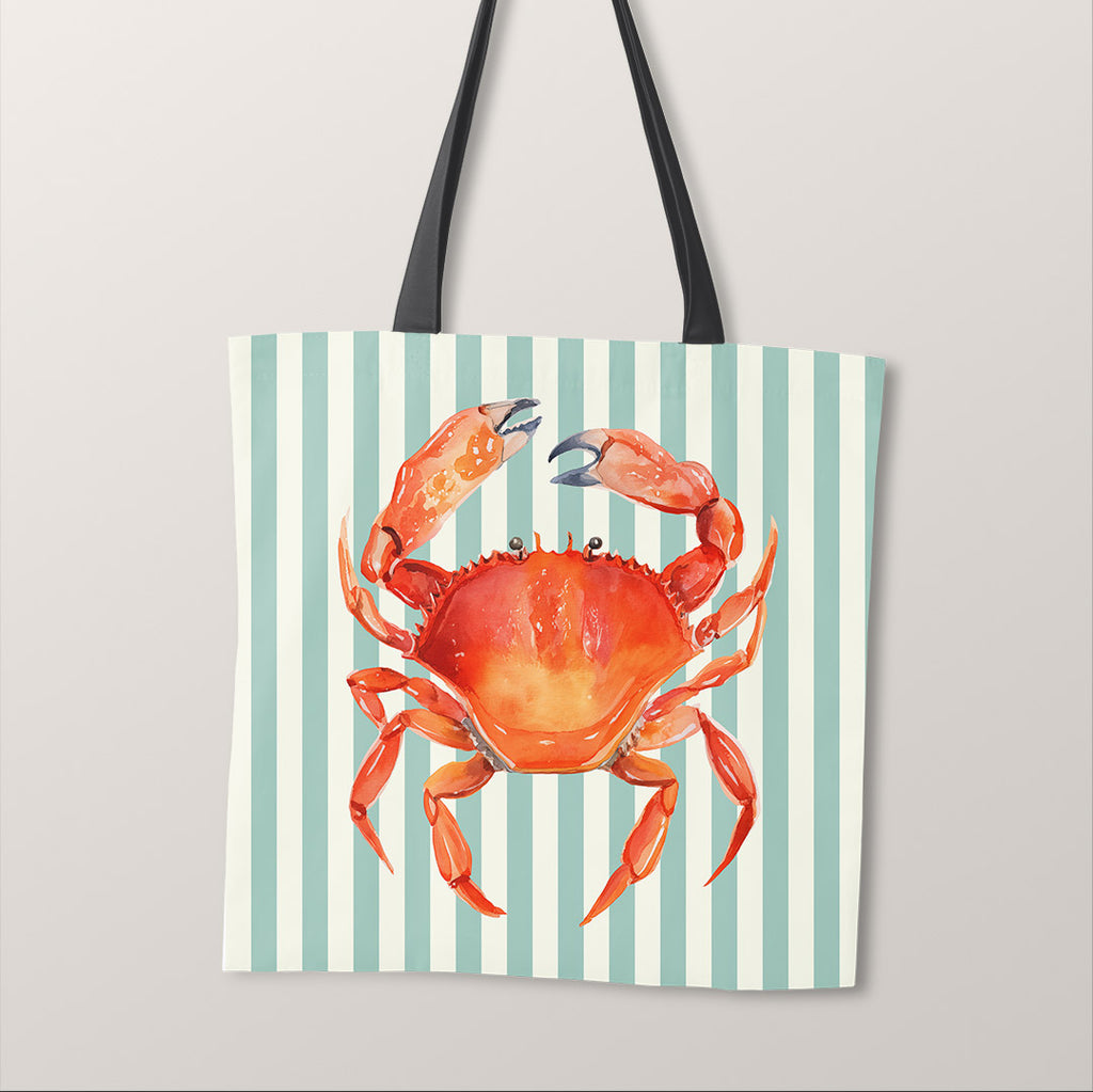 TOTE Fabric Bag Panel Mint Stripes Red Crab TP-1201
