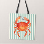 TOTE Fabric Bag Panel Mint Stripes Red Crab TP-1201