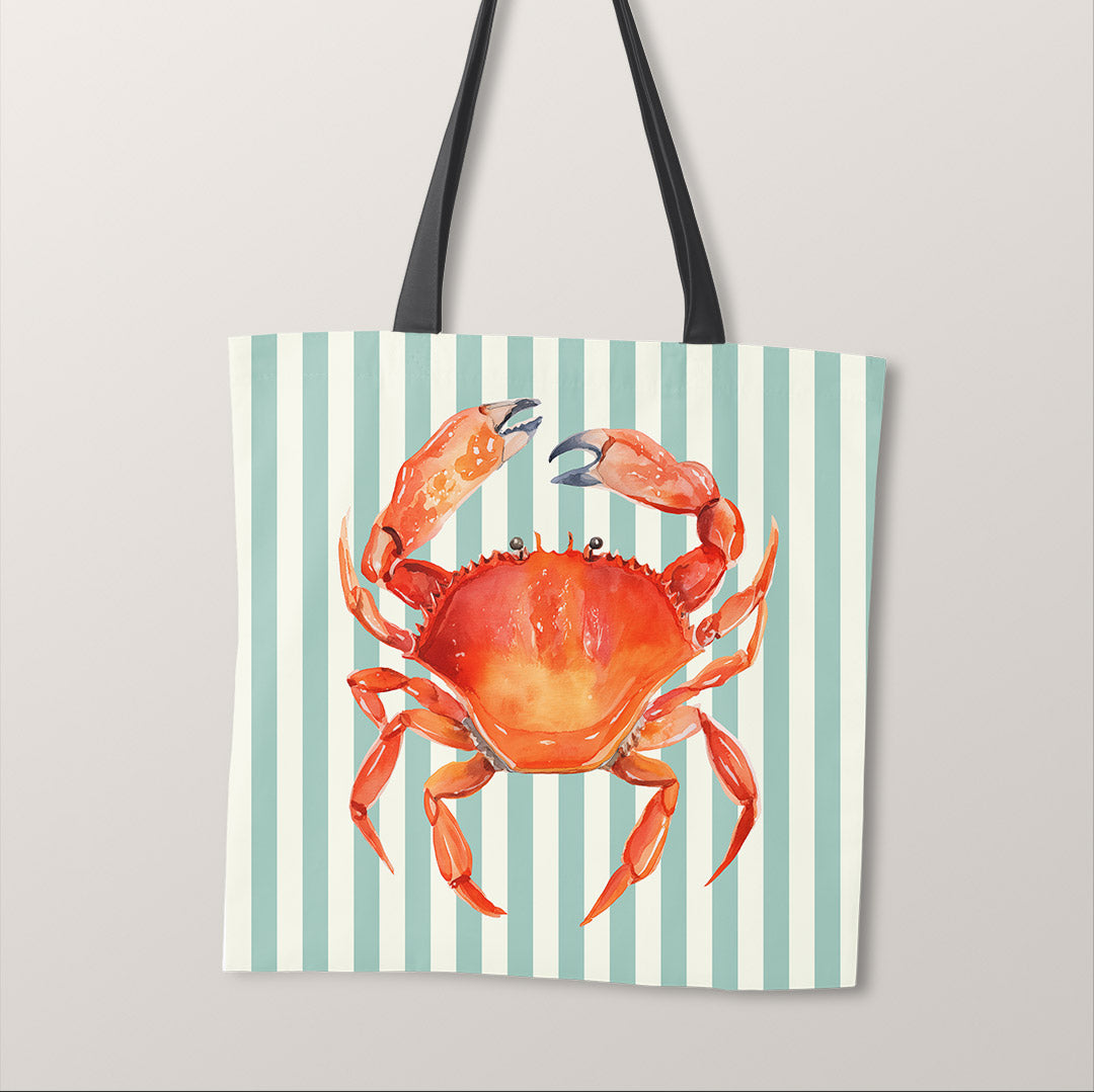 TOTE Fabric Bag Panel Mint Stripes Red Crab TP-1201