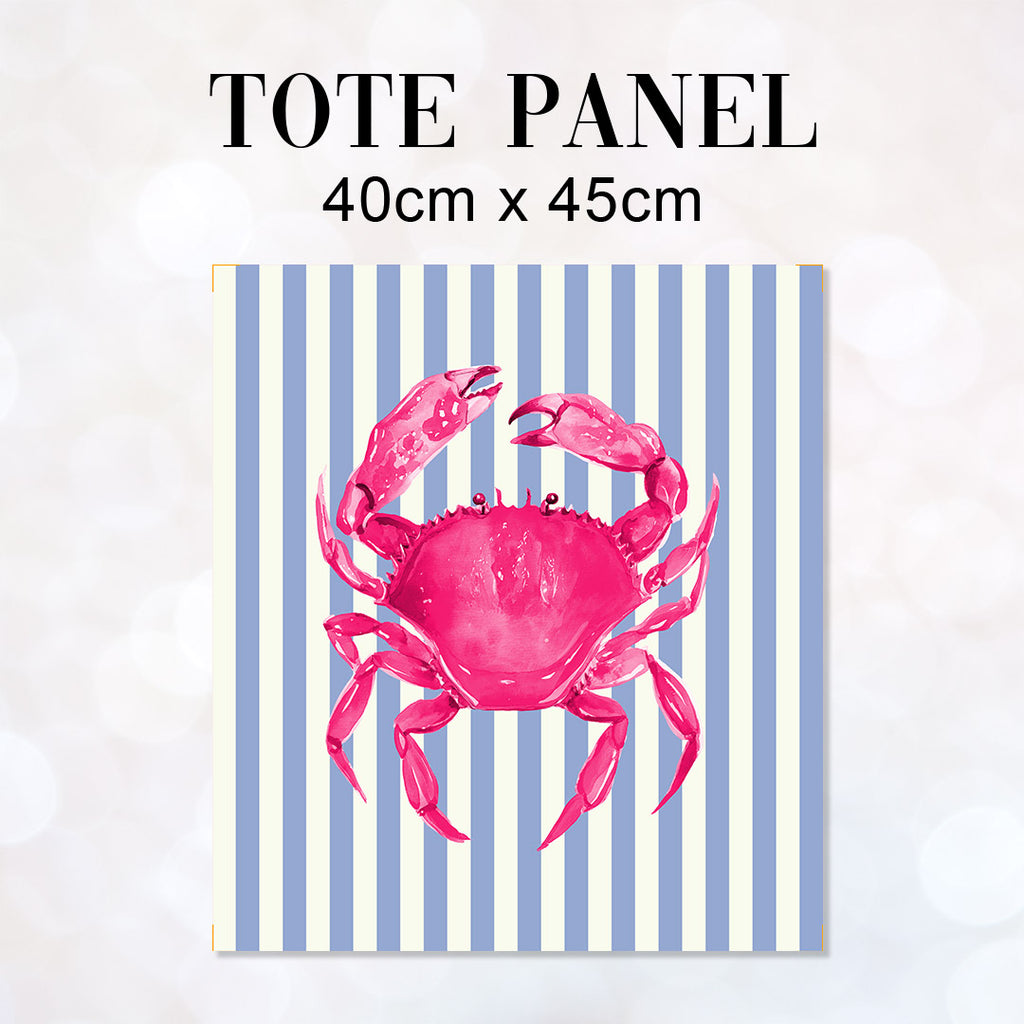 TOTE Fabric Bag Panel Blue Stripes Pink Crab TP-1203