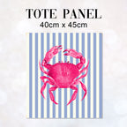 TOTE Fabric Bag Panel Blue Stripes Pink Crab TP-1203