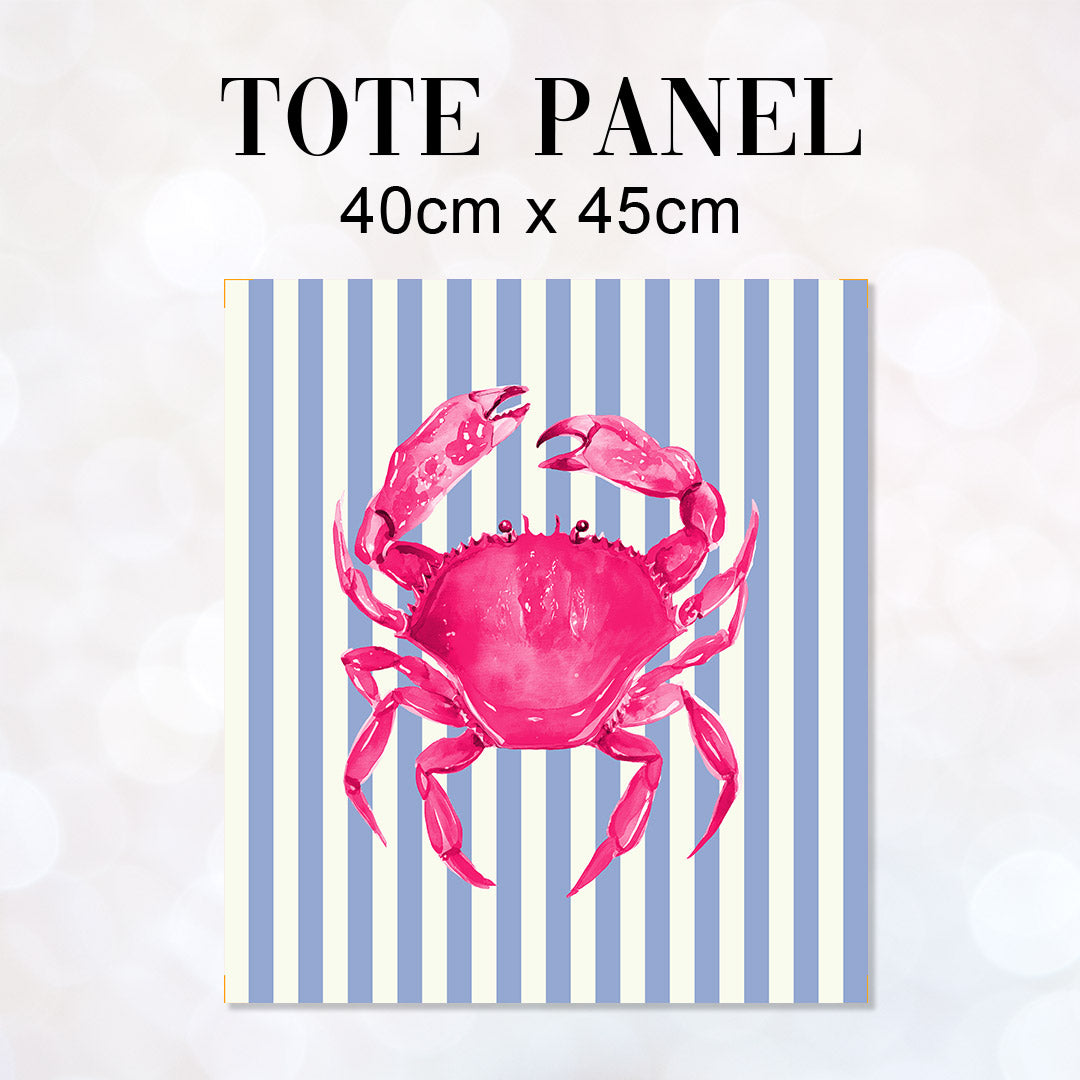 TOTE Fabric Bag Panel Blue Stripes Pink Crab TP-1203