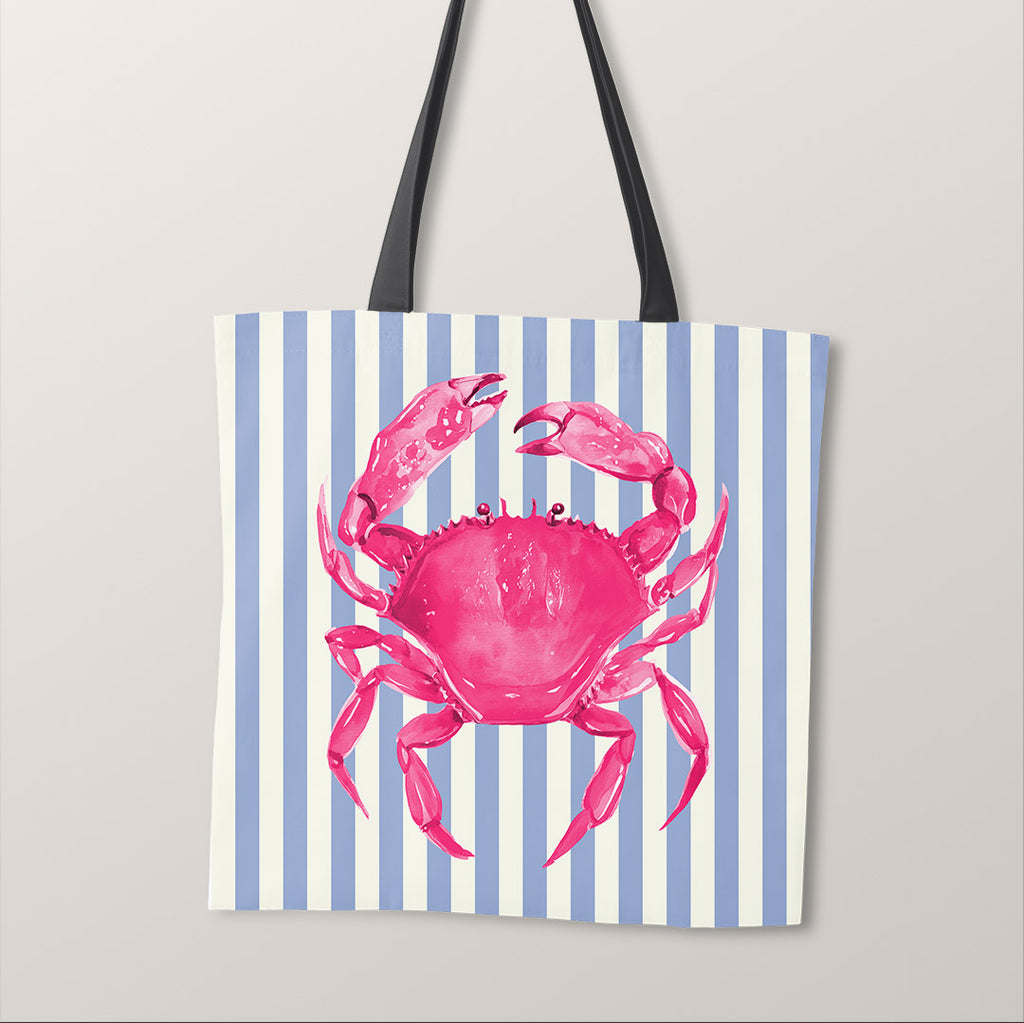 TOTE Fabric Bag Panel Blue Stripes Pink Crab TP-1203