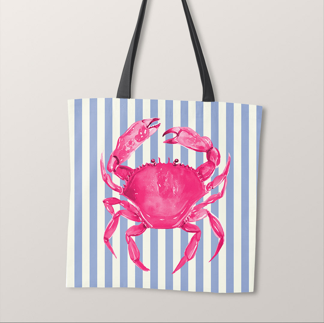 TOTE Fabric Bag Panel Blue Stripes Pink Crab TP-1203