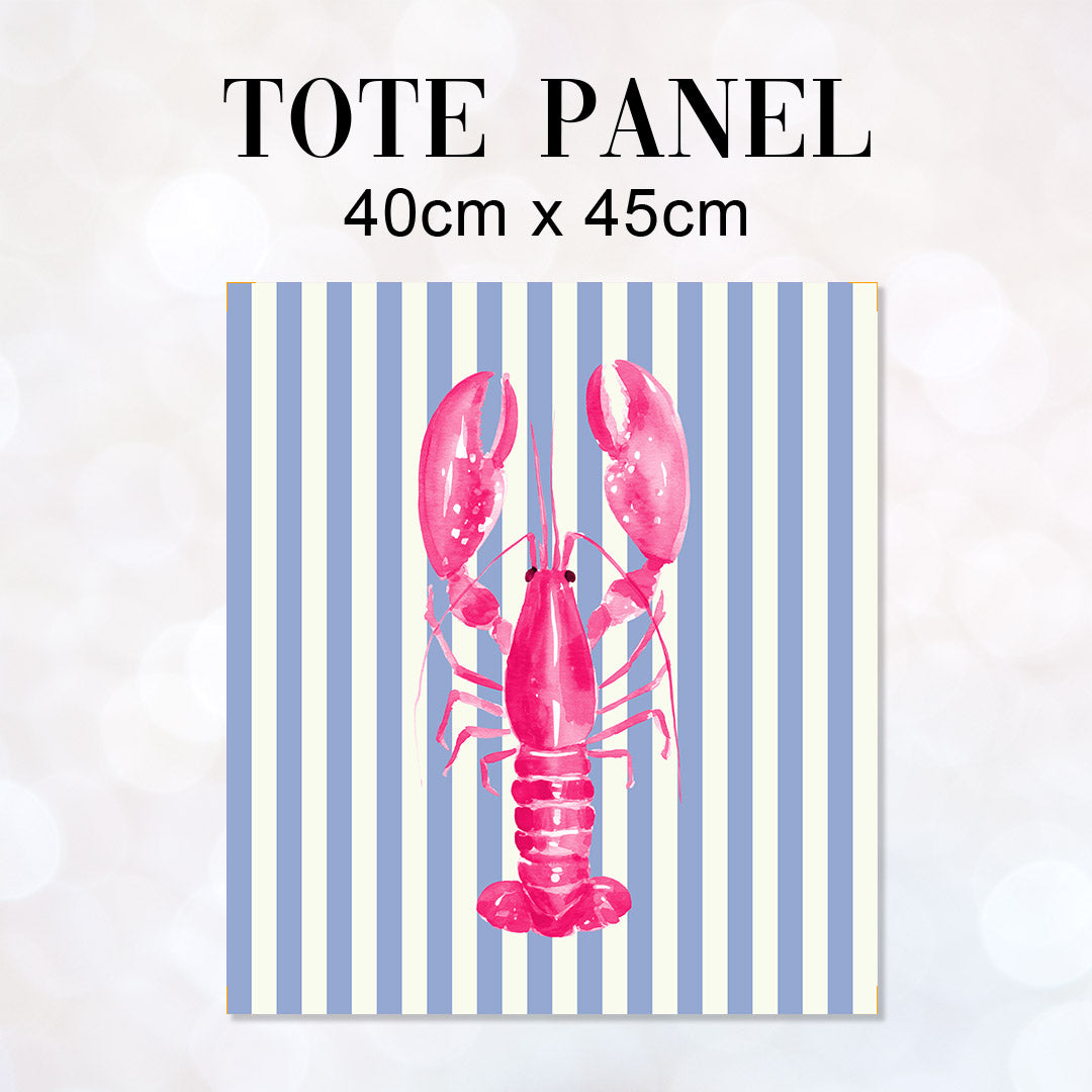 TOTE Fabric Bag Panel Blue Stripes Pink Lobster TP-1204