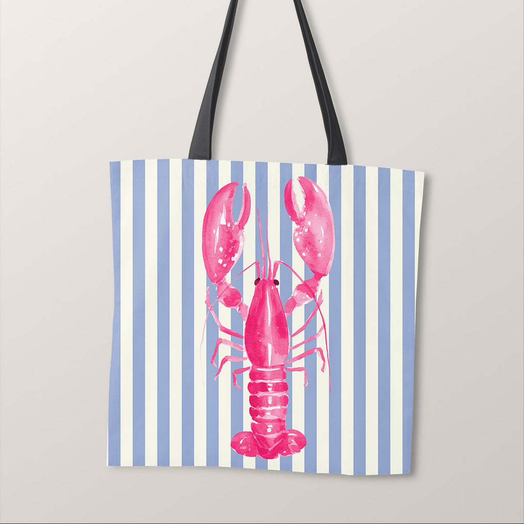 TOTE Fabric Bag Panel Blue Stripes Pink Lobster TP-1204