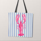 TOTE Fabric Bag Panel Blue Stripes Pink Lobster TP-1204