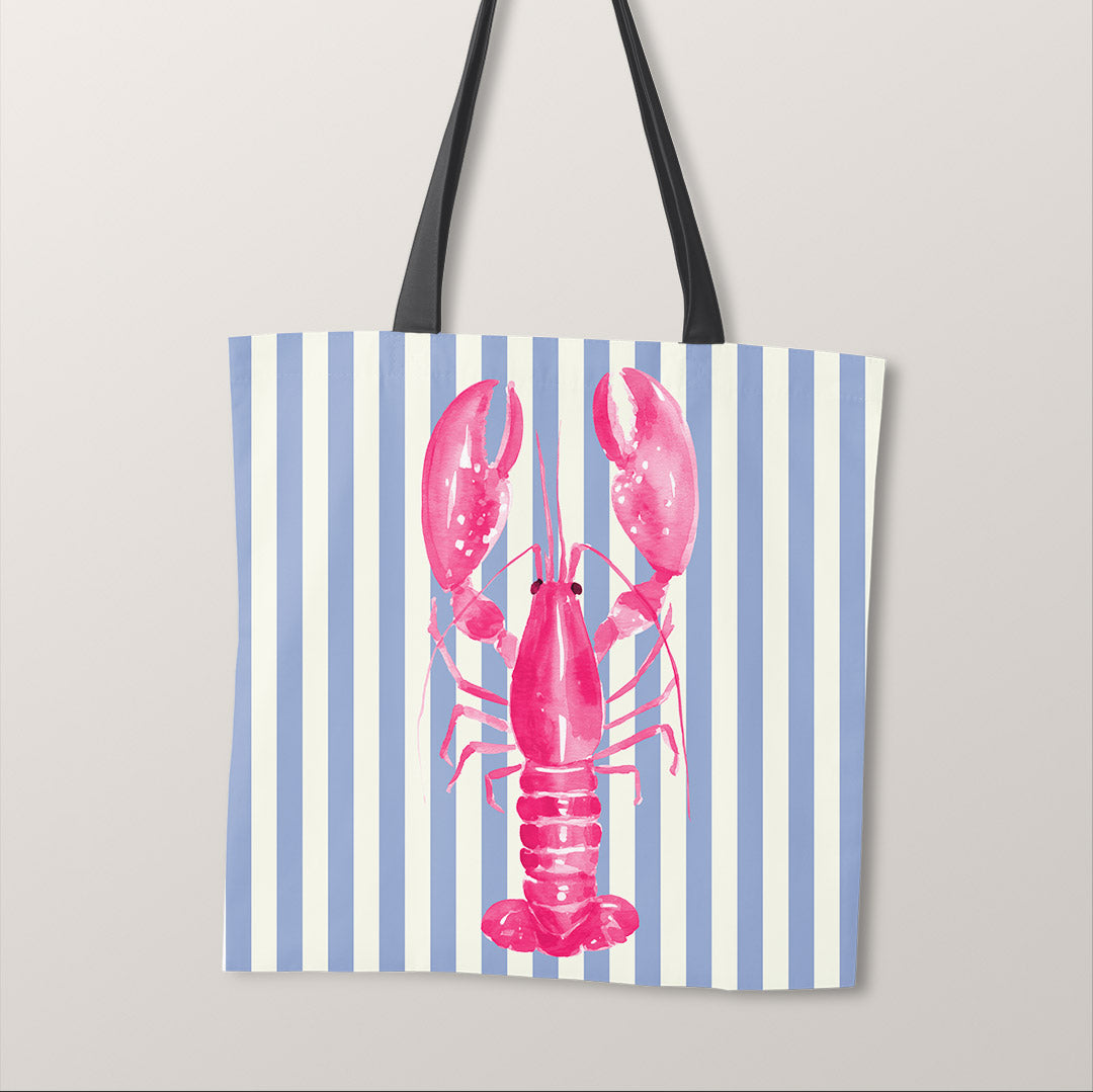 TOTE Fabric Bag Panel Blue Stripes Pink Lobster TP-1204