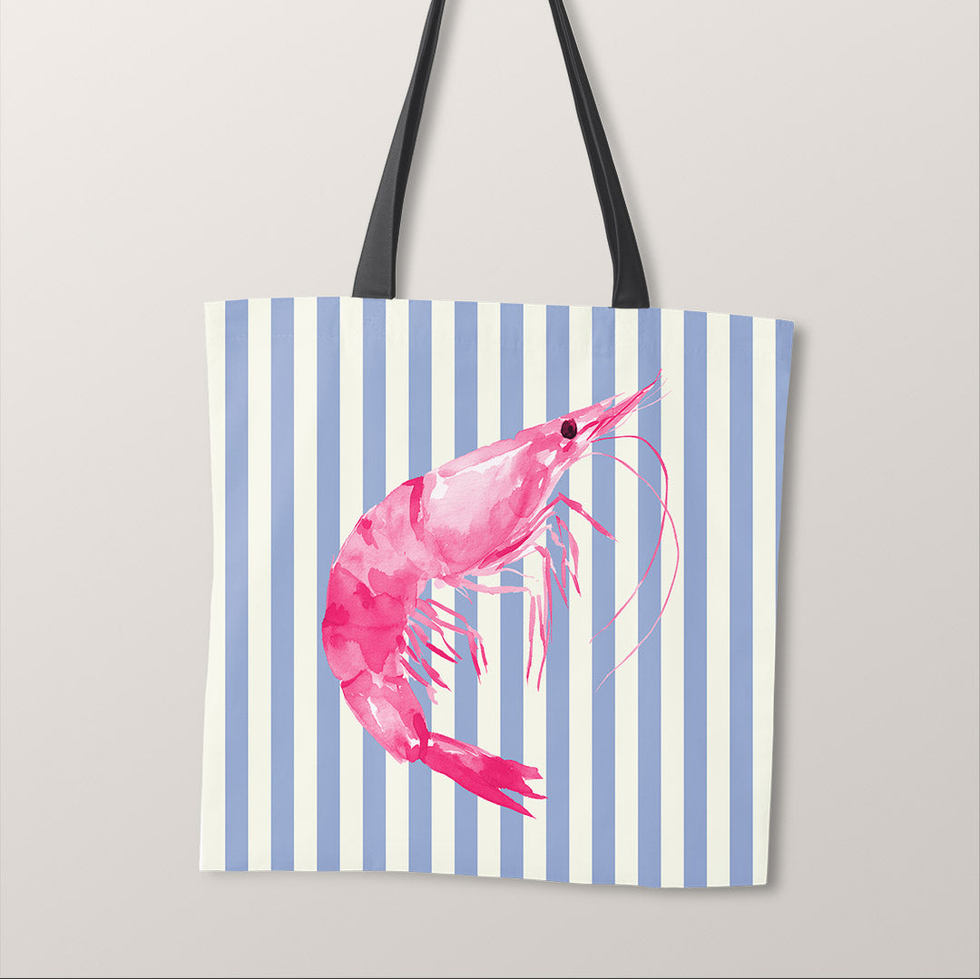 TOTE Fabric Bag Panel Blue Stripes Pink Shrimp TP-1205