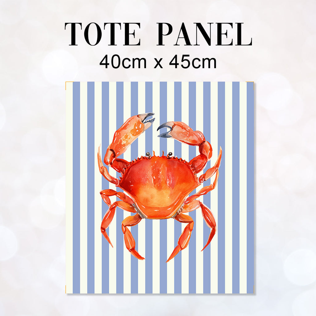 TOTE Fabric Bag Panel Blue Stripes Red Crab TP-1206