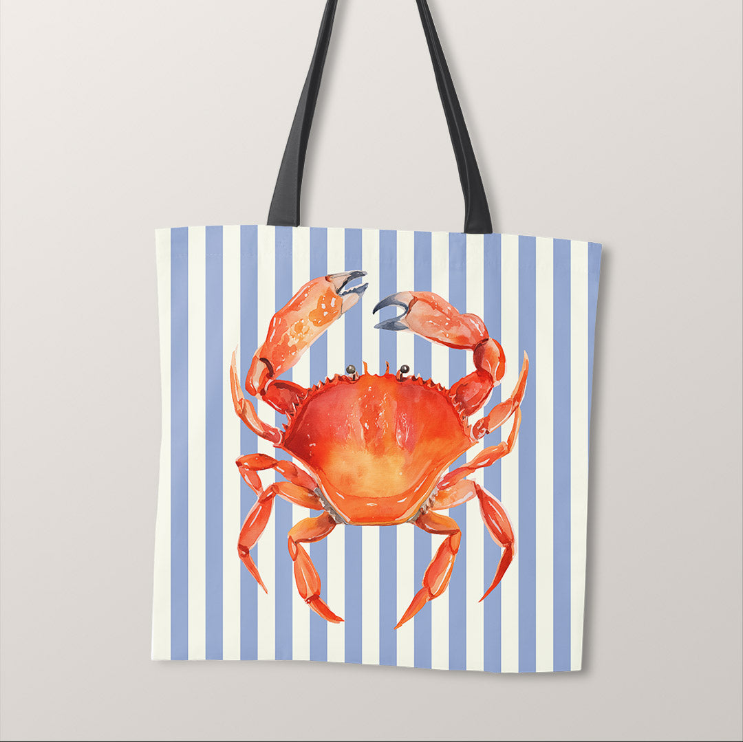TOTE Fabric Bag Panel Blue Stripes Red Crab TP-1206