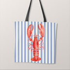 TOTE Fabric Bag Panel Blue Stripes Red Lobster TP-1207
