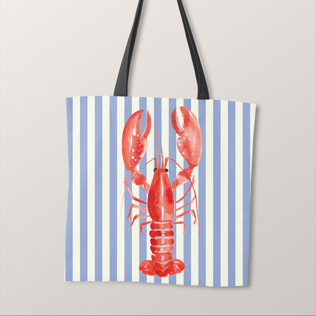 TOTE Fabric Bag Panel Blue Stripes Red Lobster TP-1207