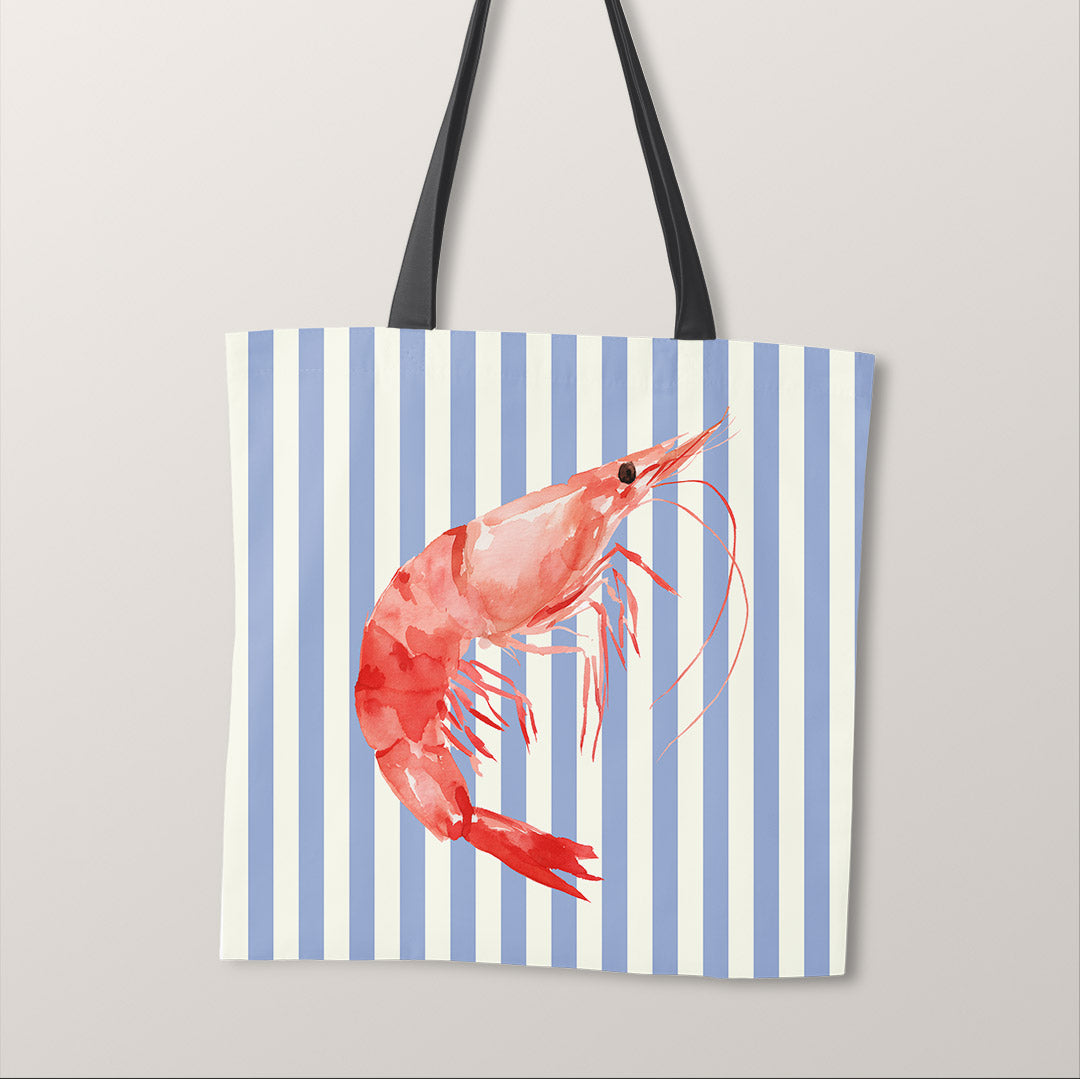 TOTE Fabric Bag Panel Blue Stripes Red Shrimp TP-1208