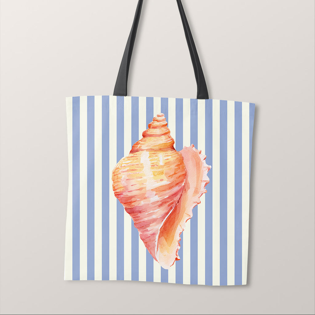 TOTE Fabric Bag Panel Blue Stripes Seashell 2 TP-1210