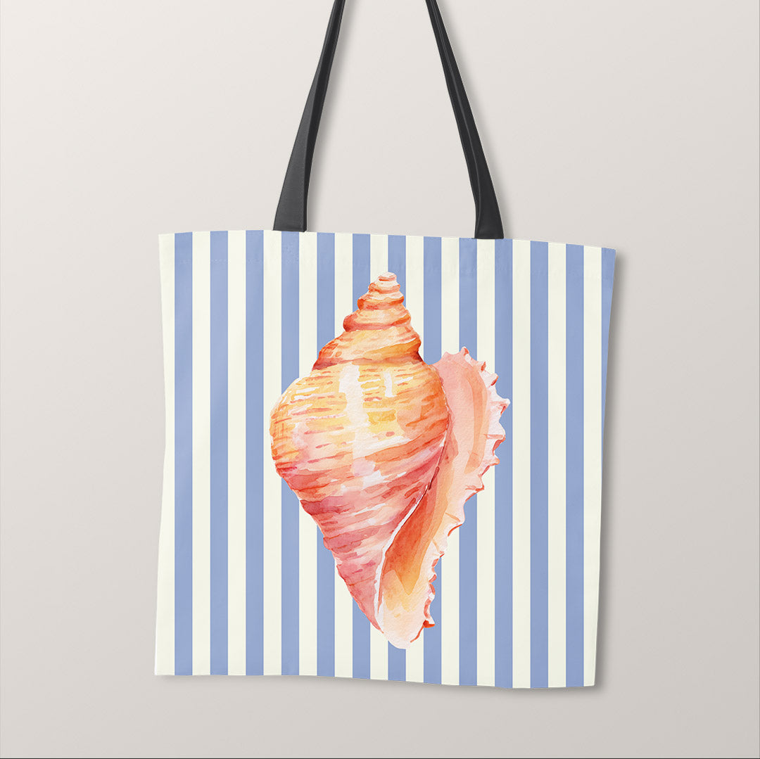 TOTE Fabric Bag Panel Blue Stripes Seashell 2 TP-1210