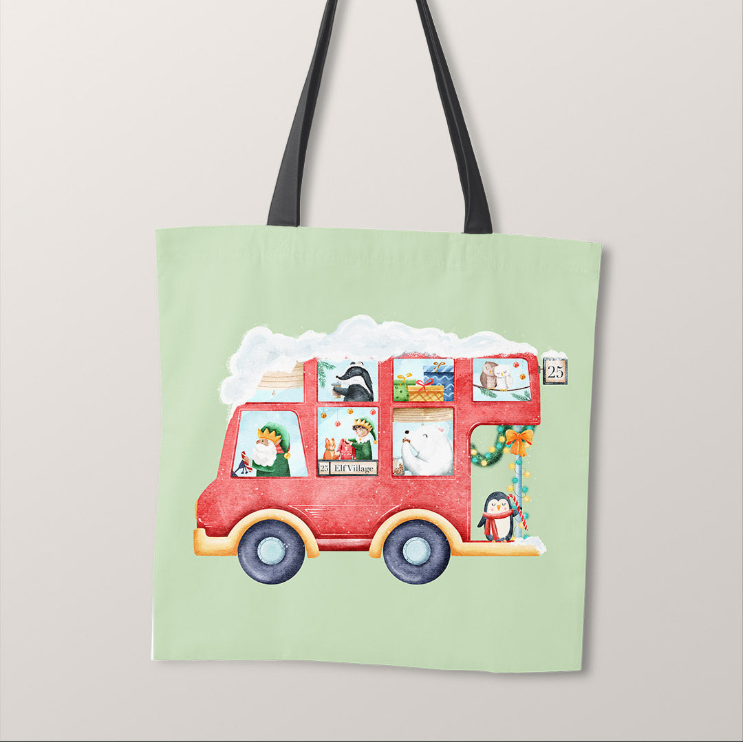 TOTE Christmas Bus Fabric Bag Panel TP-1238