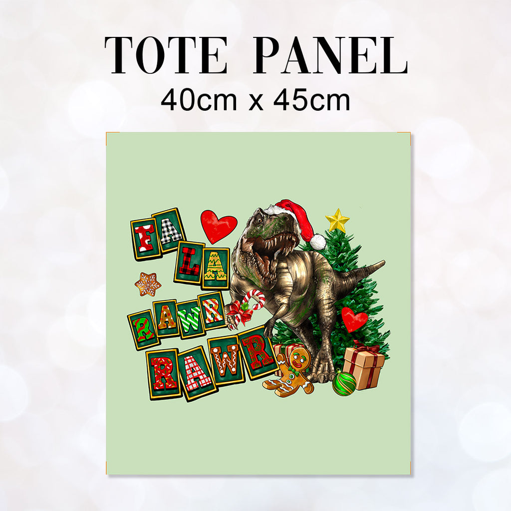 TOTE Christmas Dinosaur Mint Fabric Bag Panel TP-1239