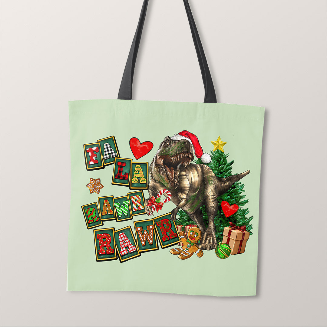 TOTE Christmas Dinosaur Mint Fabric Bag Panel TP-1239