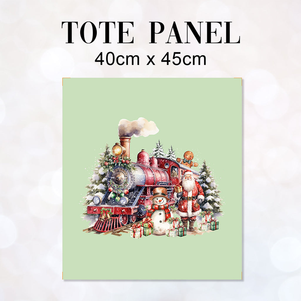 TOTE Christmas Train Mint Fabric Bag Panel TP-1241