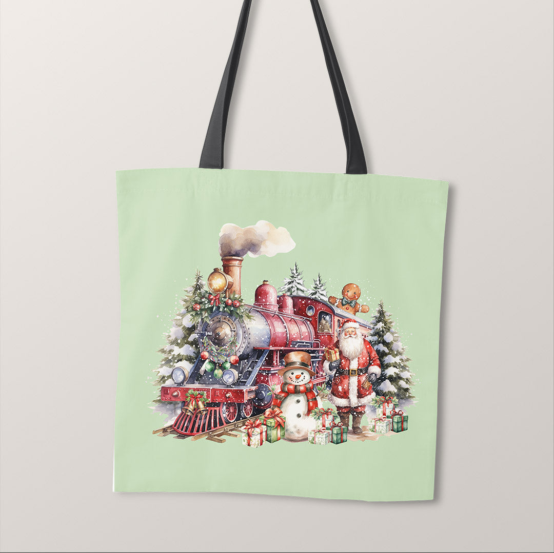 TOTE Christmas Train Mint Fabric Bag Panel TP-1241