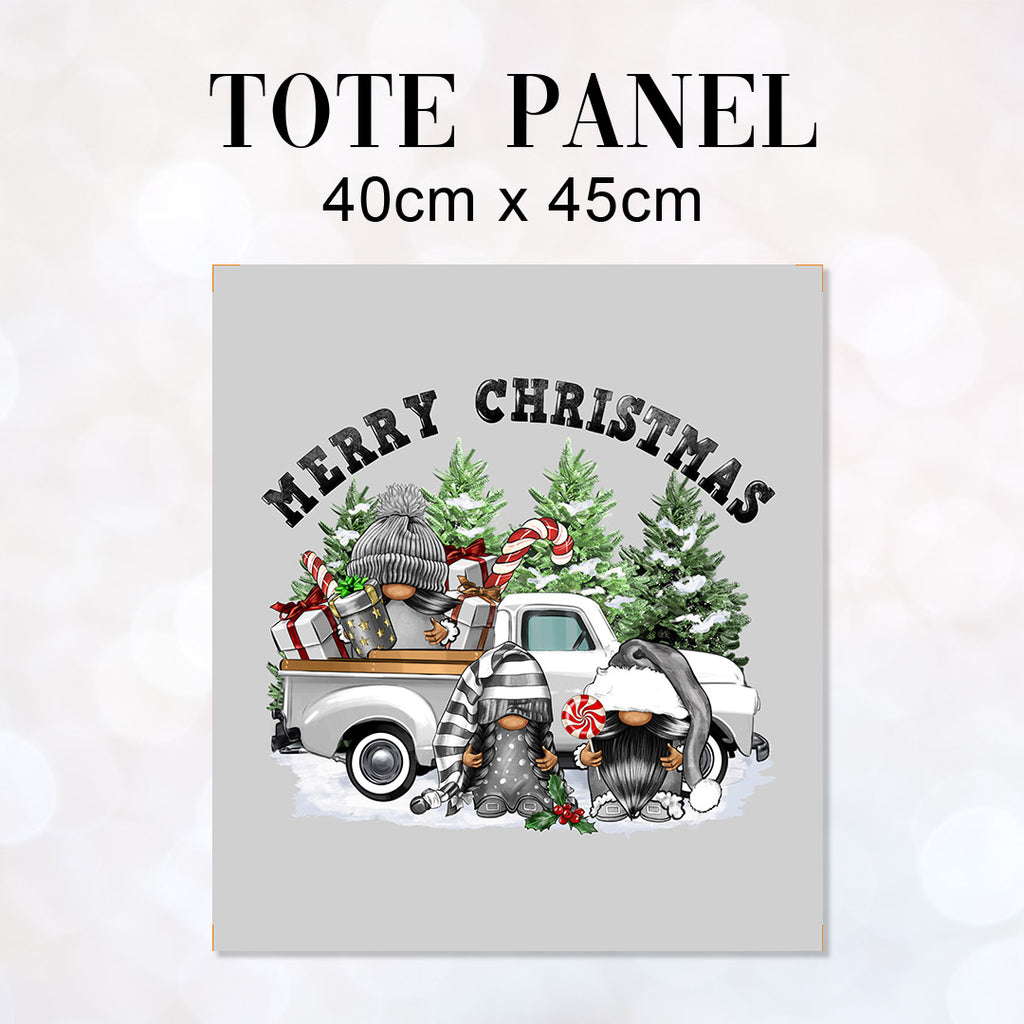 TOTE Christmas Gnomes Grey Fabric Bag Panel TP-1242