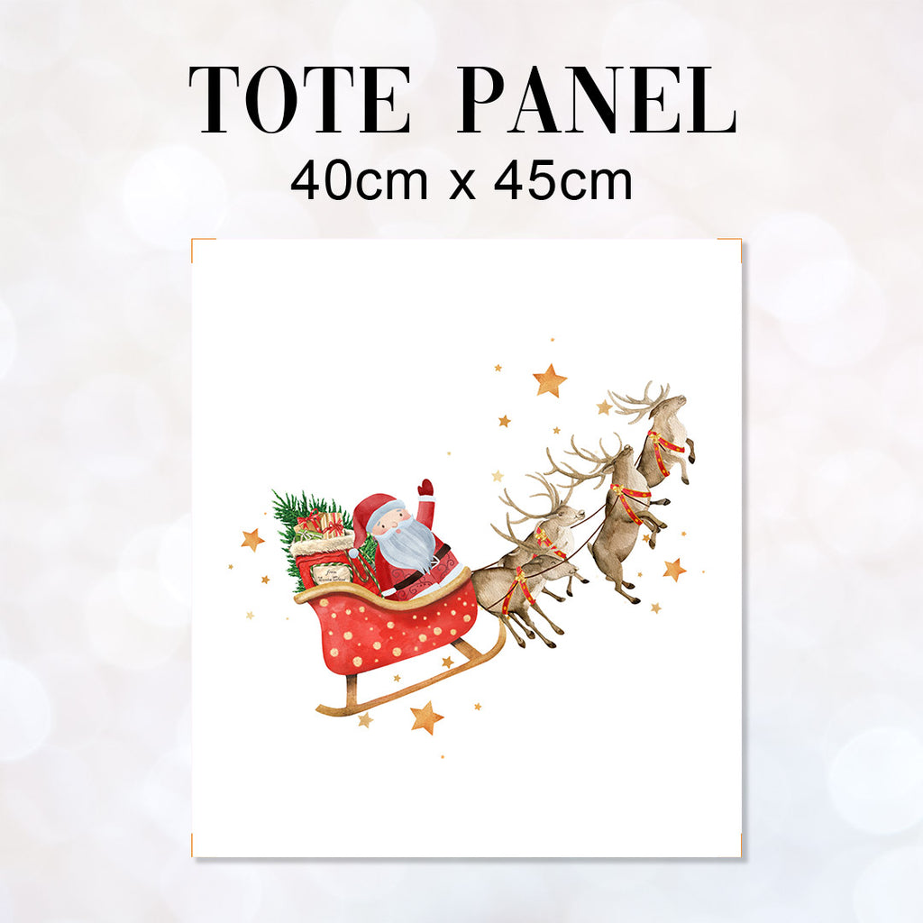 TOTE Santa and Reindeer White Fabric Bag Panel TP-1244