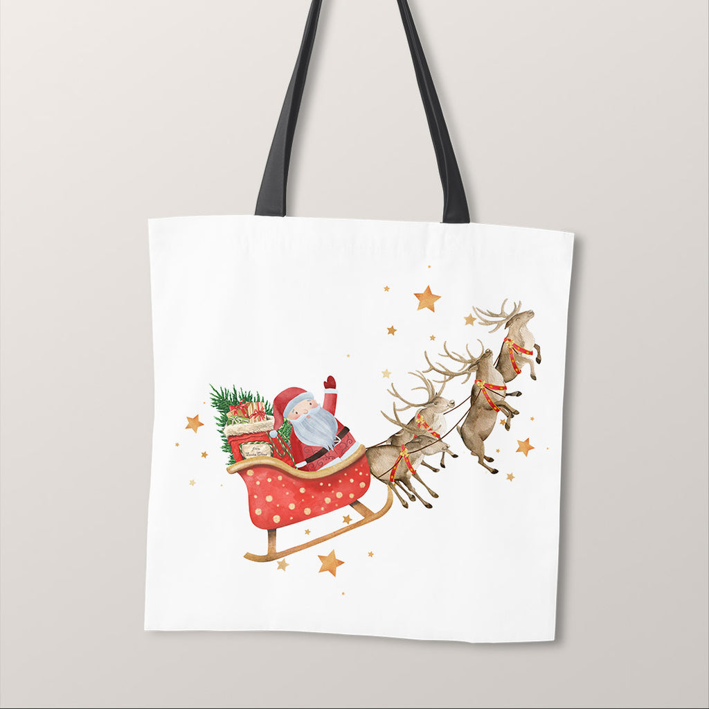 TOTE Santa and Reindeer White Fabric Bag Panel TP-1244