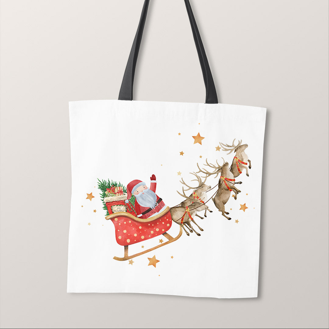 TOTE Santa and Reindeer White Fabric Bag Panel TP-1244