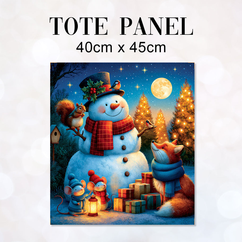 TOTE Snowman and Animals Fabric Bag Panel TP-1257
